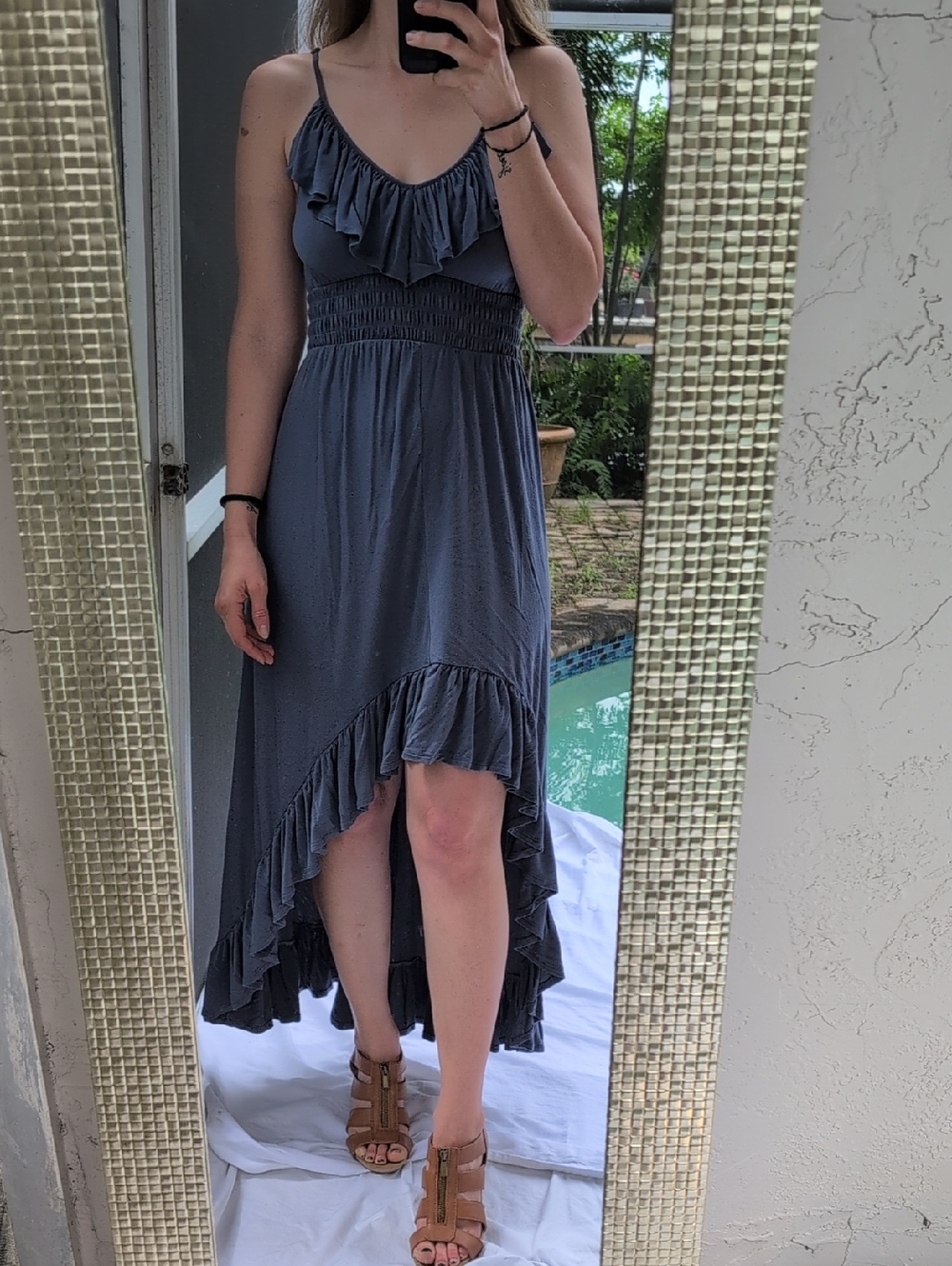 Express Ruffle High-Low Maxi Dress - Slate